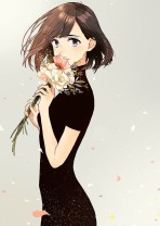 Beautiful anime girl smelling a flower