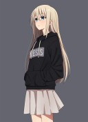 Anime blonde in a sweatshirt